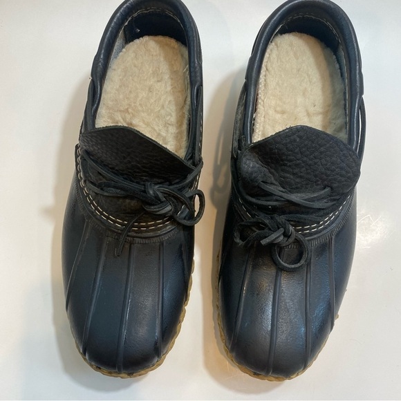 LL Bean Bean Boots, Rubber Moc Black with Tan Rubber Soles Size GM 9M 11W - Picture 2 of 15
